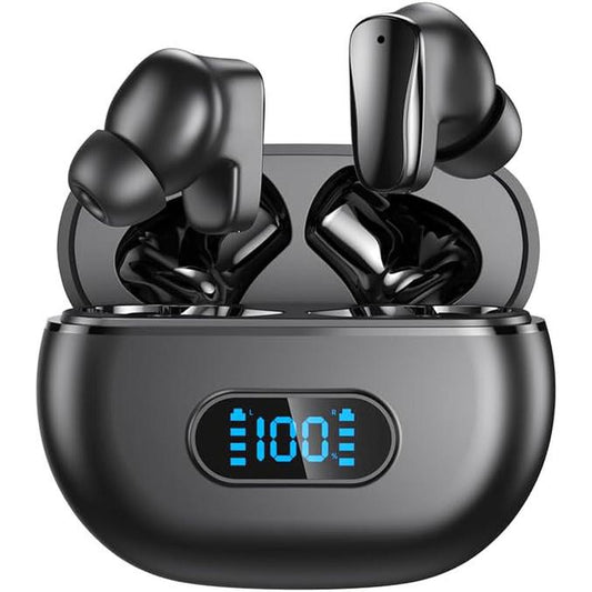 Wireless Earbuds Bluetooth 5.3 Headphones Bass Stereo Ear Buds with Noise Cancelling Mic LED Display in Ear Earphones IP7 Waterproof 36H Playtime for Laptop Pad Phones Sports Workout Black Audio Headset Wired Charging