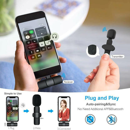 Lavalier Mini Microphone Wireless Audio Video Recording with Phone Charging Wireless Lavalier Microphone Broadcast Lapel Microphones Set Short Video Recording Chargeable Handheld Microphone Live Stre