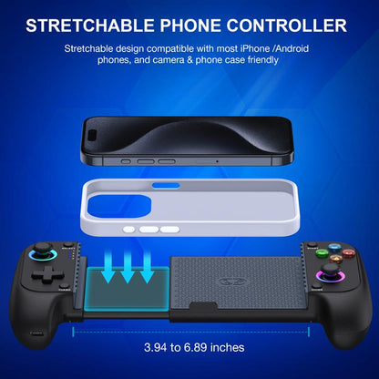 Mobile Gaming Controller for Iphone/Android Controller, Wireless Phone Game Controller Support Phone Case with RGB Light ,Hall Joystick, Turbo, Mobile Gaming Gamepad,Black