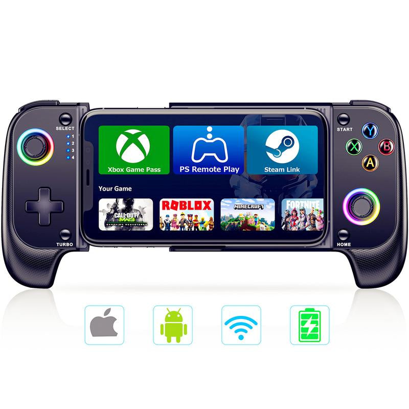 Mobile Gaming Controller for Iphone/Android Controller, Wireless Phone Game Controller Support Phone Case with RGB Light ,Hall Joystick, Turbo, Mobile Gaming Gamepad,Black