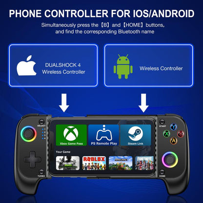 Mobile Gaming Controller for Iphone/Android Controller, Wireless Phone Game Controller Support Phone Case with RGB Light ,Hall Joystick, Turbo, Mobile Gaming Gamepad,Black