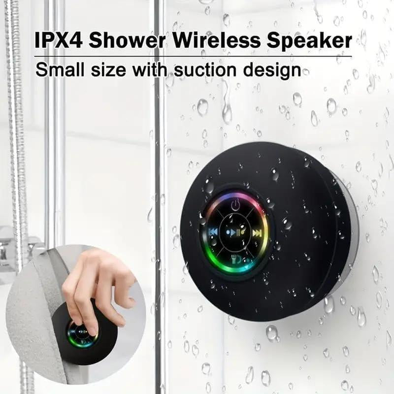 Waterproof Speaker, Portable Wireless Speaker with Suction Cup, USB Rechargeable Black Audio Bluetooth Speaker, Wireless Version Life for Parties, Bathroom, Travel, Home, Outdoor