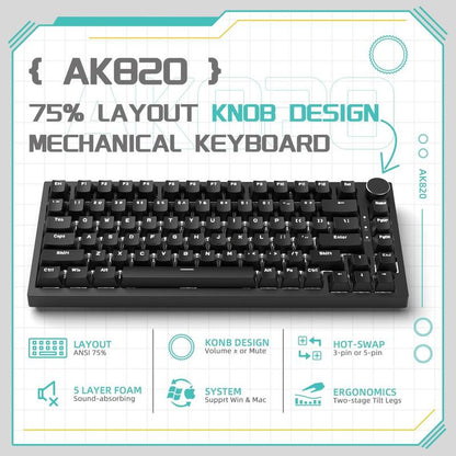 AJAZZ AK820 Wired Mechanical Keyboard, Side Engraved Keycap Keyboard, Full Key Hot Swap Gasket Structure Keyboard, Gaming Keyboard for Gaming, Gaming Keyboard, Gaming Room Accessories