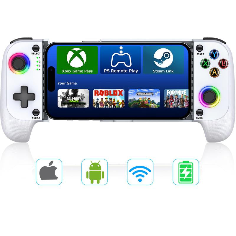 Mobile Gaming Controller for Iphone/Android Controller, Wireless Phone Game Controller Support Phone Case with RGB Light ,Hall Joystick, Turbo, Mobile Gaming Gamepad,Black