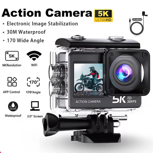 Action Camera 5K EIS Wi-Fi Dual Screen