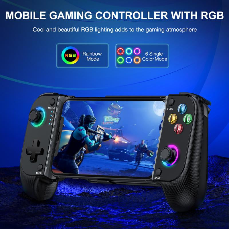 Mobile Gaming Controller for Iphone/Android Controller, Wireless Phone Game Controller Support Phone Case with RGB Light ,Hall Joystick, Turbo, Mobile Gaming Gamepad,Black