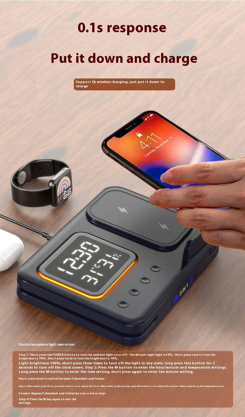 15W 5-in-1 Wireless Charging Clock